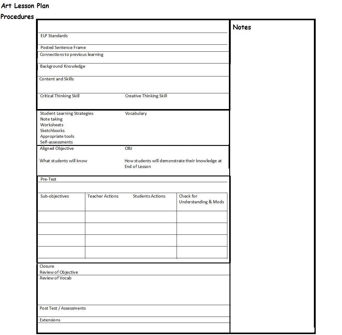 The smARTteacher Resource: Art Lesson Plan Template: Creating, Anchor  Standard 1 (2)