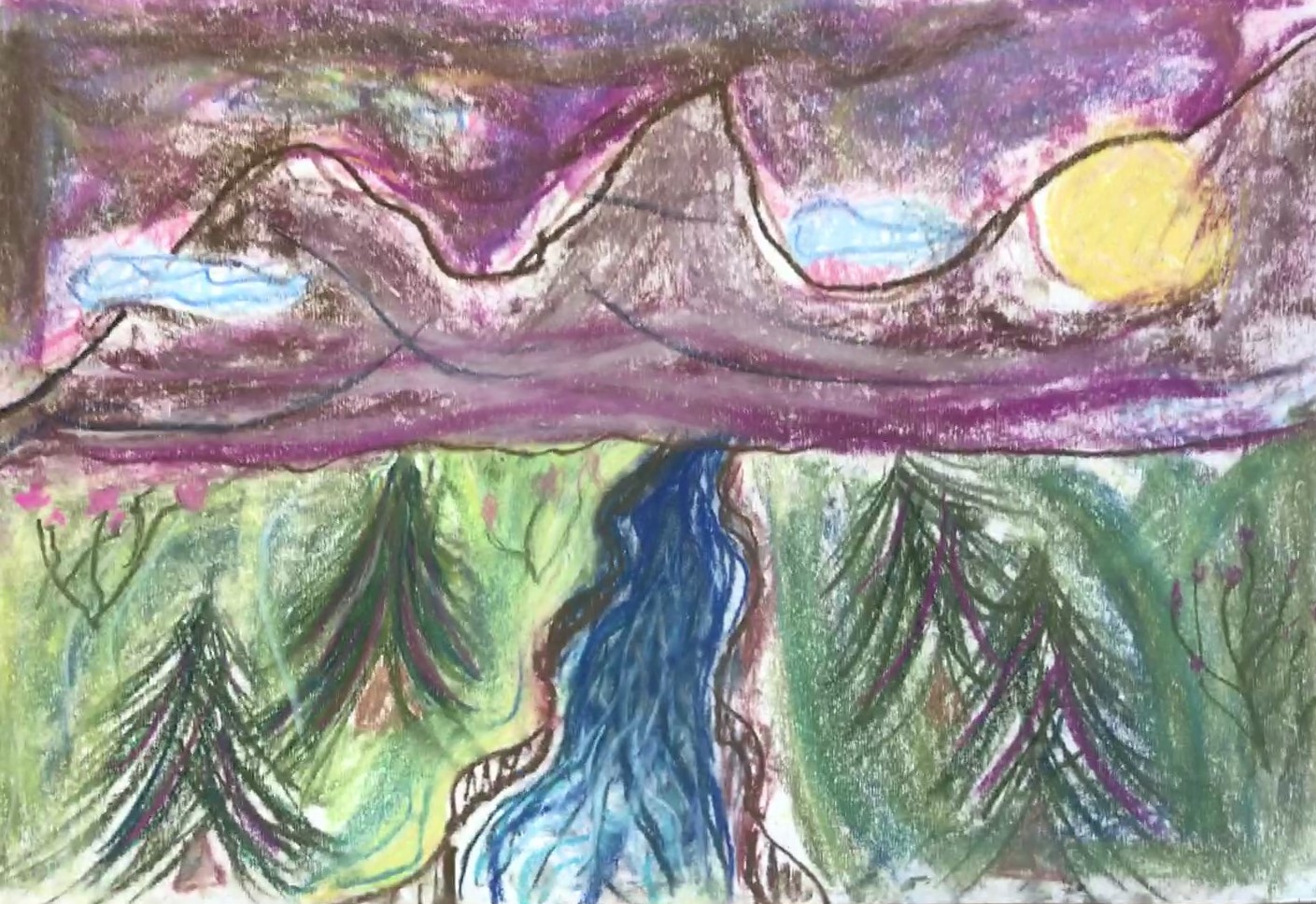 scenery drawing for kids using chalk pastel 